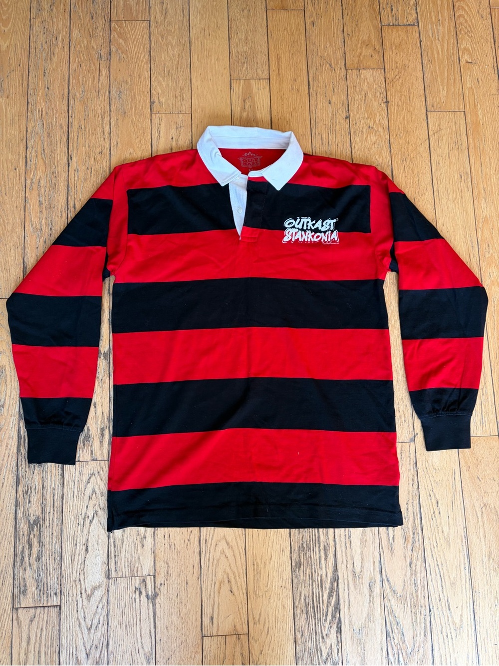 Outkast Skankonia Men's Red & Black Striped Long Sleeve Rugby Shirt